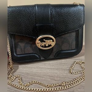 Coach Black Momogram Crossbody Bag with Gold Accent